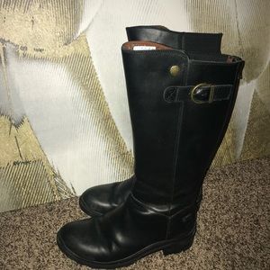 Tall black leather boots with back zippers size 11
